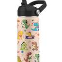 Alphabet Dinosaur Water Bottle for Boys, 16oz Kids Stainless Steel Insulated Water Bottle with Straw Lid, Dinosaur Dino Cup Tumbler Gifts for School