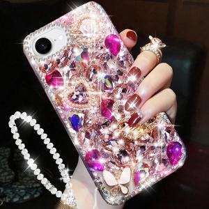 for iPhone 16e Glitter Bling Case, Cute Luxury 3D Sparkle Crown Crystal Rhinestones Diamond Gemstones Pearl with Lanyard Wrist Strap Women Girls Phone Case for iPhone 16e 6.1" 2025 (Hot Pink)