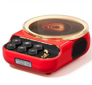 4 in 1 Retro Portable CD Players with Bluetooth Speakers, FM Radio, Night Light, LCD Display, 4000 mAh Battery, Vintage Radio Built in Dual Speakers Supports USB/AUX/Type-C for Home (Red)