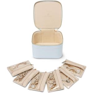 VLANDO Small Jewelry Organizer,Travel Jewelry Case with 6 Velvet Jewelry Zipper Bags for Girls,Ideas Gifts for Christmas Wedding,Birthday,Graduation-Baby Blue