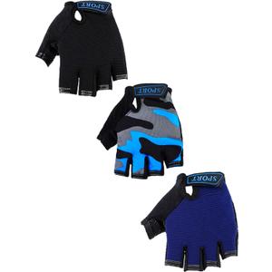 3 Pairs Kids Bike Gloves Kids Half Finger Fingerless Workout Gloves Non-Slip Gel for Bike Motorcycle (8 - 12 Years)