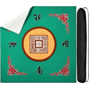 Juexica Mahjong Mat with Bag, Anti Slip Noise Reduction Table Cover Board Game Mat Mahjong Table Accessories Tablecloth Paigow Poker Cards(Green)