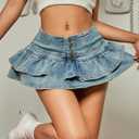 Verdusa Women's Y2K Shorts Button Front Layered Ruffled Denim Mini Skort (XL)