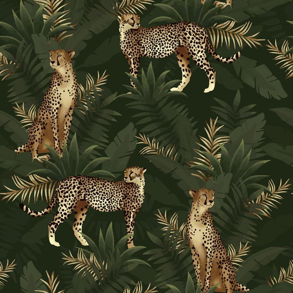 Dark Green Tropical Palm Tree Leaf Animal Leopard Forest Peel and Stick Wallpaper Easy Peel Off Contact Paper Stick on Adhesive Wall Paper for Bathroom Waterproof Renter Friendly
