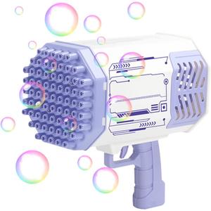 Bazooka Rocket Bubble Gun Toy | Bubble Machine Blower Gun for Kids & Adults | Giant Bubble Maker with Lights | Ideal for Indoor & Outdoor Play | 69 Holes & Charging Cable (Purple)