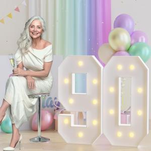 JoyMuse 3ft Marquee Numbers 90, Large Light Up Numbers 90, 90th Birthday Decorations for Women and Men, Yellow Light
