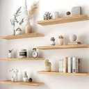 PHPH 24 Inch Wood Floating Shelves for Wall, Wooden Wall Shelves for Bedroom, Set of 6 Light Brown