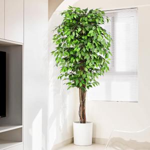 7ft Large Ficus Artificial Trees with Natural Curved Trunks, 84" Tall Lush Faux Tree for Home Decor Indoor, Green Lifelike Fake Ficus Tree Artificial Plants in Pot