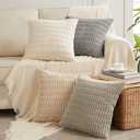 Fancy Homi 4 Packs Neutral Decorative Throw Pillow Covers 18x18 Inch for Living Room Couch Bed Sofa, Rustic Farmhouse Boho Home Decor, Soft Plush Striped Corduroy Square Cushion Case