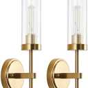 WILON Wall Sconces 2 pcs, Vanity Lights for Bathroom Sconces Wall Lighting with Clear Glass Shades, Vintage Antique Brass Wall Lamp for Mirror Bedroom Living Room Bedside Hallway, Brass Gold