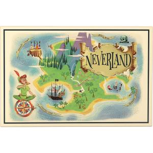 Open Road Brands Disney Peter Pan Neverland Map - Large 23.5 Inch x 15.5 Inch Wood Wall Decor for Kids' Room, Play Room, Bedroom, or Nursery