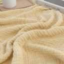 KyraHome 100% Organic Cotton Throw Blanket, 90"x90" Queen Muslin Blankets for Adults, Couch, Pre-Washed Breathable Lightweight Blanket, Coverlet, All Season (Shortbread/Creamy)