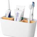Toothbrush Holders for Bathrooms, Bamboo Tooth Brush Holder with 5 Slots Bathroom Vanity Organizer Countertop for Electric Toothbrushes, Toothpaste, Razors - White (Small (7.5" x 3.0"))