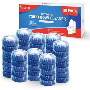 Vacplus Automatic Toilet Bowl Cleaner Tablets, Drop-In Tank Cleaner for Bathroom, Prevent Stains & Deodorize, Long-Lasting Cleaning Tabs, Easy-Use Freshener for Bowl & Tank, 50 Pack