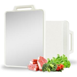 Double Sided Stainless Steel Cutting Board for Kitchen White Large Steel/Wheat Straw PP Cutting Boards non Toxic Chopping Board for Meat, Vegetables, Fruits 16"11"