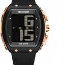 Men's Digital Talking Watch - Large LED Dial 5ATM Waterproof Shockproof Sports Watch with Voice Announcement, Alarm, Stopwatch, Backlight & Easy-to-Read Display for Blind & Elderly Adults (Black Rose Gold)