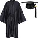 Newrara Adult Shiny Graduation Cap and Gown Tassel Set for High School & Bachelor (Black)