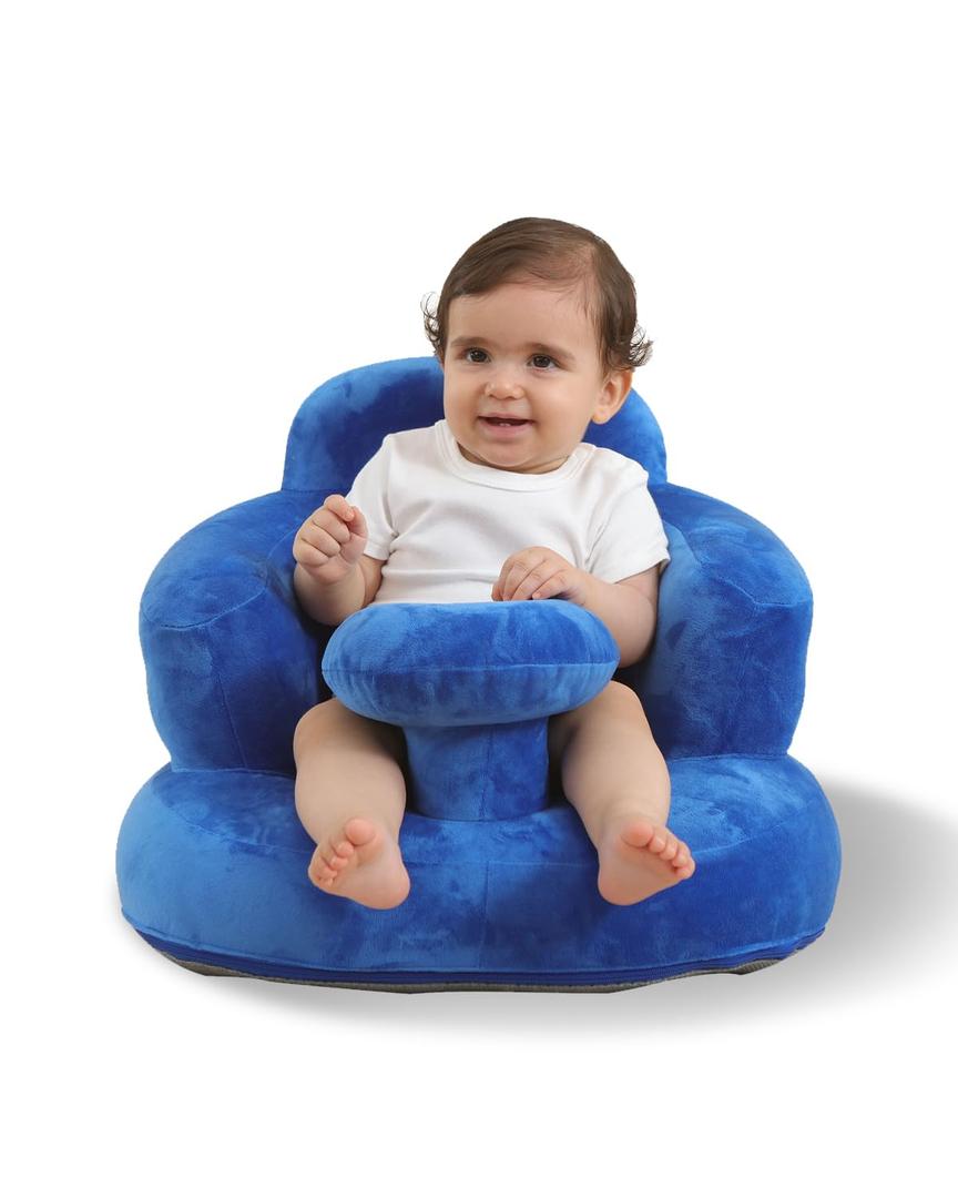 Upgrade Inflatable Baby Seat with Tray for Babies 3-36 Months, Built in Air Pump Bumbo Seat with Tray, Baby Chair Sit Me up Floor Seat for Baby, Learning to Sit&Feeding (Velvet Tray-Blue)