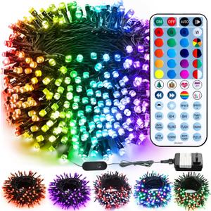 Brizled Color Changing Christmas Lights, 197FT 600 LED RGB Christmas Lights, Dimmable Xmas Tree Light, Multifunctional Indoor Outdoor String Fairy Light with Remote for Holiday Party Decor