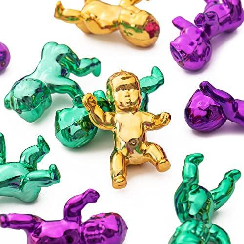 King Cake Babies, 1.2inch Mini Plastic Babies Metallic Tiny Babies for Party Cake Decorations, Ice Cube My Water Broke Baby Shower Games, Mardi Gras Party Favors