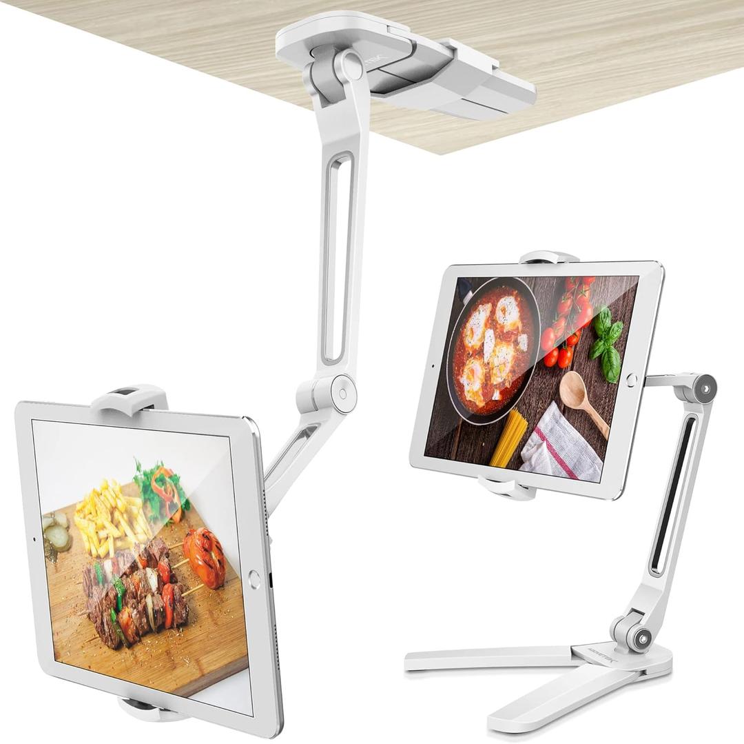 AboveTEK Under Cabinet iPad Mount, 3 in 1 Highflex 360 iPads Wall Mount for Kitchen, Tablet Celling Under Counter Holder, Kitchen Tablet Mount Fits 4.7" to 13.5" iPad, mini, Air, Surface Pro - White