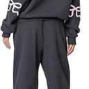 XBTCLXEBCO Bow Print Sweat Set for Women Oversized Sweatshirt and Sweatpants 2 Piece Lounge Set Fall Matching Tracksuit (Medium, Dark Grey)