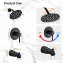 Black Tub Shower Faucet Set Complete with 6-Inch Rainfall Shower Head and Tub Spout Included Shower Valve Tub Shower Trim Kit Round Matte Black