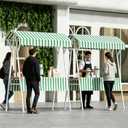 SHZYJBRY Outdoor Vendor Cart with Canopy, Green Farmers Market Stand | 43.30in Foldable Metal Market Stall Display Stand, Multi-Purpose Floor Wagon for Retail Kiosks Events Festivals Trade Shows