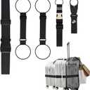 5-in-1 Luggage Straps for Suitcases, TSA Buckle Adjustable Elastic Luggage Connector Straps, Two Short and One Long, Fits Up to Three Suitcases in Mixed Sizes, Bottle Clip and Bag Hook, Black