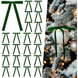 Artmag 24 Pcs Velvet Bows for Christmas Tree Rustic Bows Velvet Christmas Ornaments for Door Garland Wreath Gift Party Holiday Decoration (Width of 5/8",Dark Green)