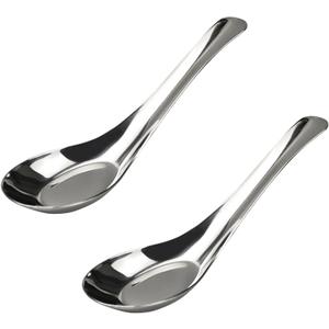 2PCS 6 Stainless Steel Soup Spoons, Mirror Polished Long Handle Ramen Spoons for Bouillon Dessert Cereal Wonton Thai Miso Udon