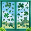 3 x Unique Shamrock Design - St. Patrick's Day Window Clings, 8 Sheets Window Decals Decorations for Home, Office, Classroom, Indoor Spring Stickers Decor