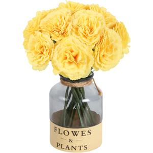 IPOPU Yellow Carnations Artificial Flowers 10PCS Small Faux Flowers 11.4" Fake Carnations Silk Flowers for Home Decor Indoor Easter Decorations Floral Arrangement (Yellow)
