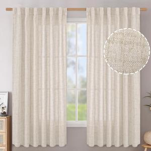 BGment Linen Curtains 63 Inch Length 2 Panels for Living Room - Semi Sheer Drapes Light Filtering Neutral Cream Window Treatments with Rod Pocket Back Tab for Bedroom Rustic, 52 X 63 Inch