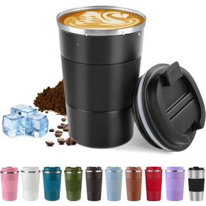 Vacuum-Insulated Stainless Steel Travel Coffee Mug, Leak-Proof Reusable Coffee Cup with Lid - Keep Hot & Cold Drinks for Hours, Durable Insulated Tumbler for Men & Women(3rd-Black, 12OZ)