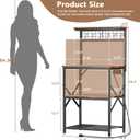 Furologee Kitchen Bakers Rack with Power Outlet, Microwave Oven Stand with Storage 4 Tiers, Coffee Bar Table with 6 S Hooks, Kitchen Storage Shelf Rack for Spices, Pots, Rustic Brown, 22inch