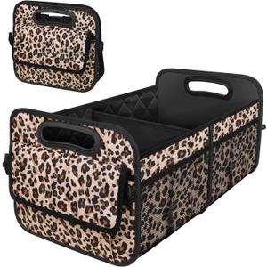 Deosk Car Trunk Organzier for suv,Car Organziers and Storage with 6 Big Pocket for Women/Men 50L Waterproof Polyester Trunk Organzier for Minivan/Truck(Medium,Leopard print)