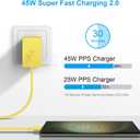45W USB C Super Fast Charger, Type C Charger Fast Charging Block, Android Phone Charger with 6Ft Type C to C Cable for Galaxy S25 Ultra/S25/S24/S23/S22/S21/S20/Note 20/Note 10（Yellow）