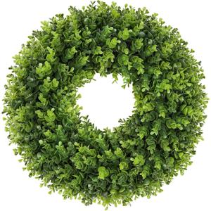 20 Inch Boxwood Front Door Wreaths, Spring and Summer Outdoor Wreath for Front Door, All Seasons Artificial Green Wreath for Farmhouse Wedding Porch Wall All Seasons Indoor Decorations