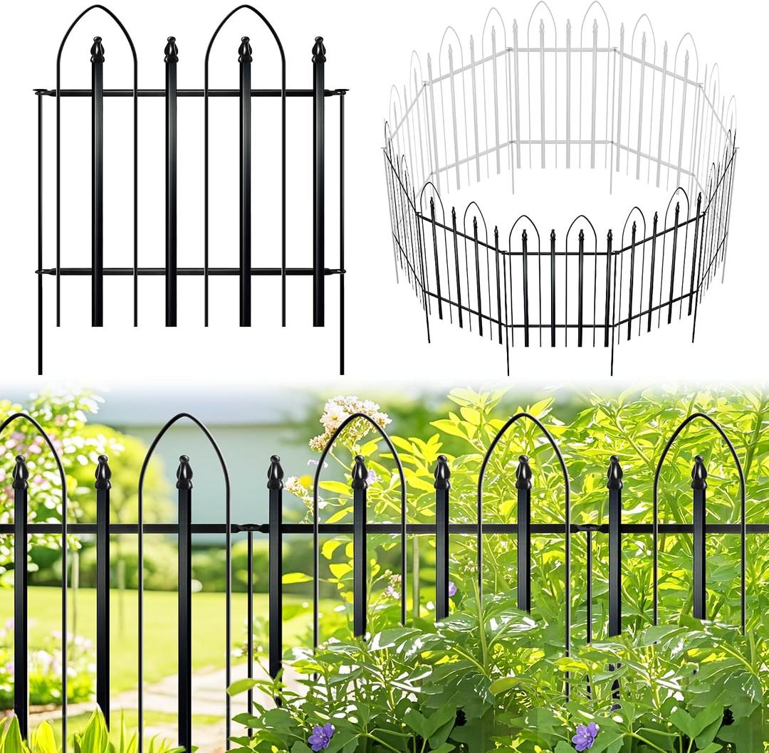 Thealyn Garden Fence 32" H x 24" W (4 Panels + 1Gate, Total 10 ft), Metal Fence Decorative Border Fence, Rustproof Landscape Fencing for Dog, Flower Bed, Yard, Patio, Animal Barrier