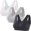 Pack of 3 Maternity Nursing Bras, Seamless Maternity Bra for Pregnancy & Breastfeeding, Comfortable Wireless Bra Night Sleep Top, Medium, Black/Grey/White, 