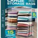 15 Gallon Large Storage Bags, 3.5 Mil Thick Clear Plastic Zipper Bags with Handles, 24" x 24" Large Heavy Duty for Home, Travel, and Moving (5 Packs)
