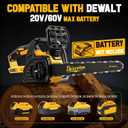 16 Inch Electric Chainsaw Compatible with Dewalt 20V/60V MAX Battery (Tool Only), Brushless Cordless Chainsaw with Auto Oiler, Battery Level Screen, 3 Chains, Handheld Pruning Saw for Tree Branch