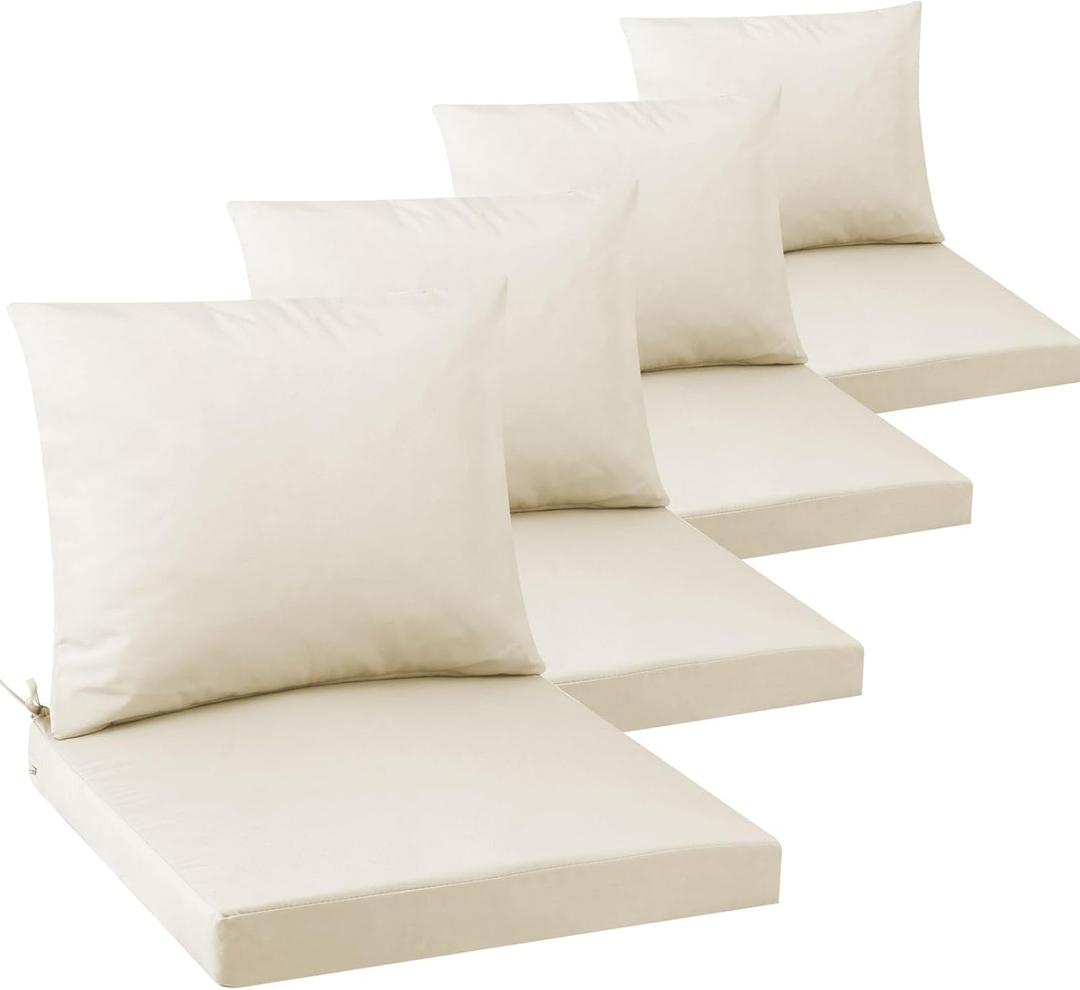 Outdoor Seat Cushion Set 22 x 22 In, Water-Resistant & Fade-Resistan, Patio Furniture Cushions with Removable Cover Deep Seat & Back Cushion with Handle and Adjustable Straps for Chair Sofa,4PC