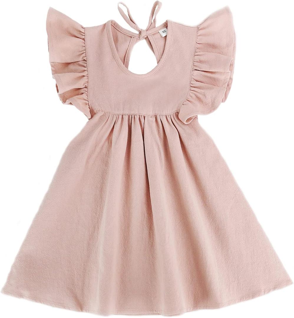 Toddler Baby Girl Dress Summer Cotton Linen Ruffle Halter Sleeveless Kids Casual Beach Party Dresses 1-6 Years (2-3T, Pink)