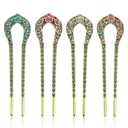 4 Pieces French Hair Pins, Metal U Shaped Hairpins, Vintage Double Prong Hair Forks Stick with Rhinestone Crystal, French Long Hair Hairstyle Accessories for Women