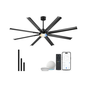 72 Inch Ceiling Fan With Light,Industrial Ceiling Fan With 8 Aluminium Metal Blades,Smart Fan Work with Alexa,Garage Indoor/Outdoor Fan For Living Room and Patio,CF04BK-72
