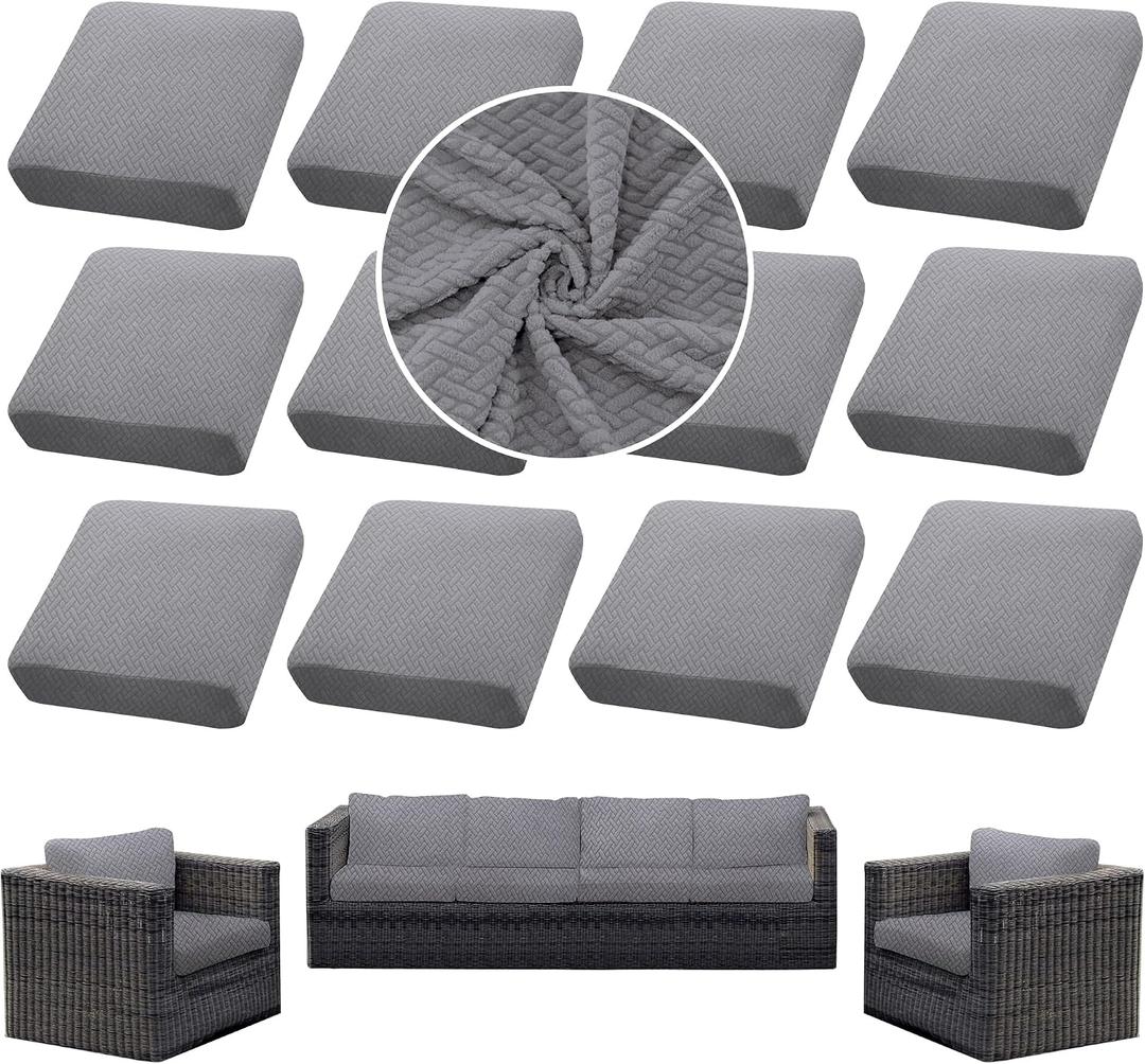 12PCS Patio Cushion Covers,Patio Furniture Couch Seat Slipcovers | Washable Fumiture Protector, Replacement for Sofa SectionalChair Elastic-Bottomed Sofa Chair Cover