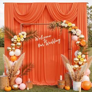 20 ft x 10 ft Wrinkle Free Orange Backdrop Curtain for Parties, 4 Panels 10ft Polyester Orange Photo Backdrop Drapes for Graduation Birthday Wedding Party Stage Curtains