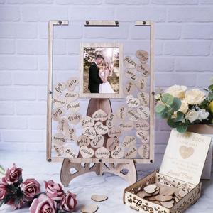 Wedding Guest Book Alternative, Rustic Guest Book Wedding Reception with Wooden Box and 80pcs Hearts, Guest Book Signs for Wedding Anniversary Birthday Party Baby Shower Decorations